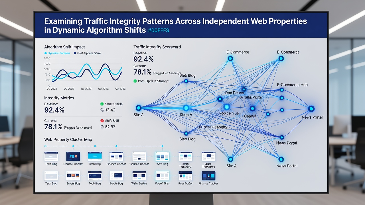 Visualization of referral source distribution across independent websites before and after algorithm adjustments